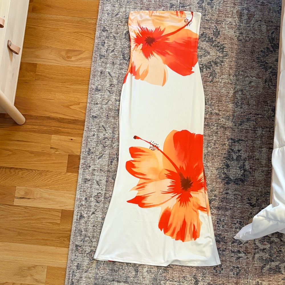 Floral Maxi Dress - White and Orange
